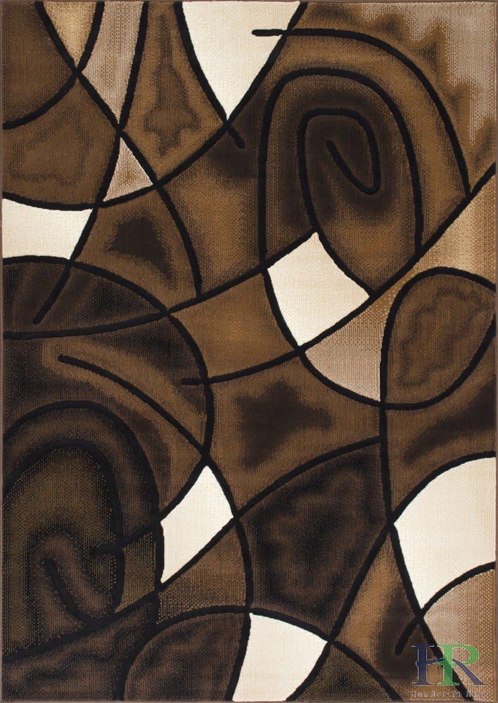 HR Chocolate/Brown/Beige/Black Abstract Area Rug - Modern Contemporary, Bedroom Rug with Circles Wave Design Pattern - Shed-Free & Easy to Maintain Elegance. 5’ x 7’Carpet