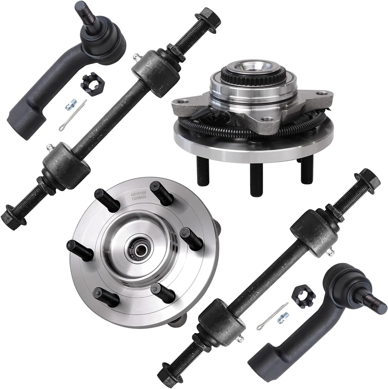 Detroit Axle - 4WD Front Wheel Bearing Hubs Kit for 2015 2016 2017 Ford F-150 [Not for Raptor Models] 2 Wheel Bearing Hubs Assembly 2 Outer Tie Rod Ends 2 Sway Bar End Links Replacement - 6pc Set