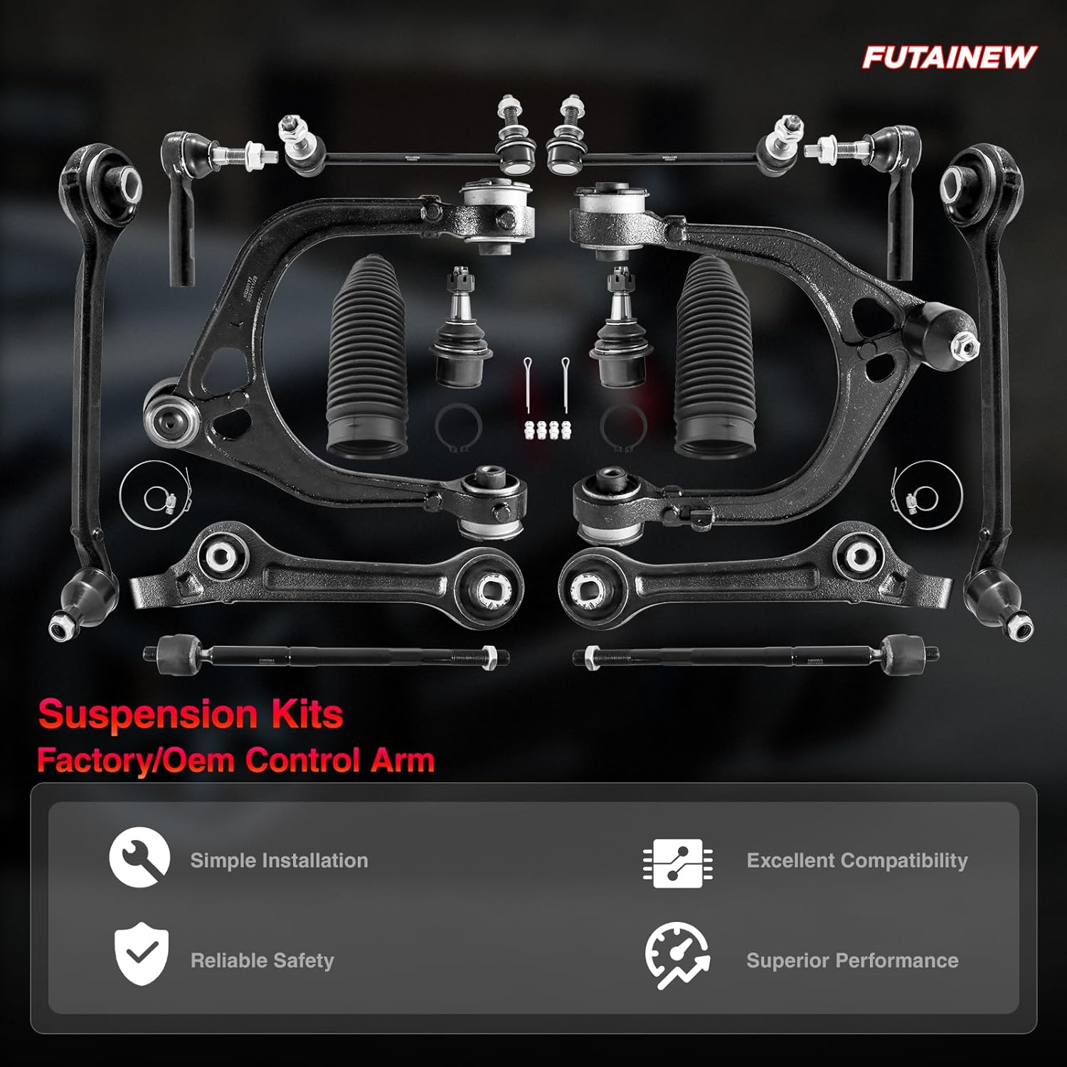 16 Pcs Front Suspension KIts For Chrysler 300 2011-2014 | Dodge Charger 2011-2019, Challenger 2011-2019 | RWD MODELS ONLY | Upper &Lower Control Arm With Ball Joint Swaybar Tie Rod End