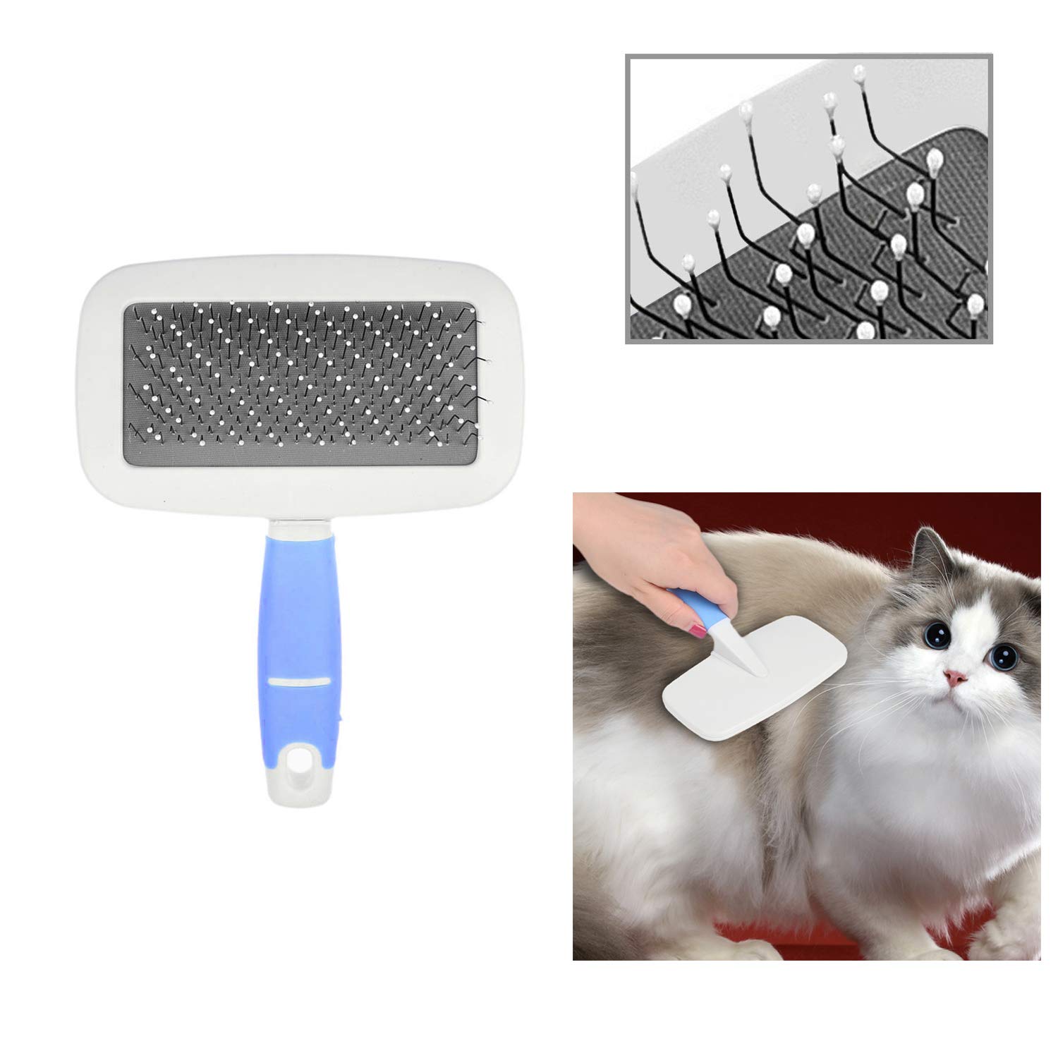 Eco-Fused Kit de brosse pour des chats – 1x Auto-toiletteur, 1x Brosse Lissante Bleue, 1x Gant de toilettage pour les animaux domestiques (main droite) - Fourrure Longue et Courte