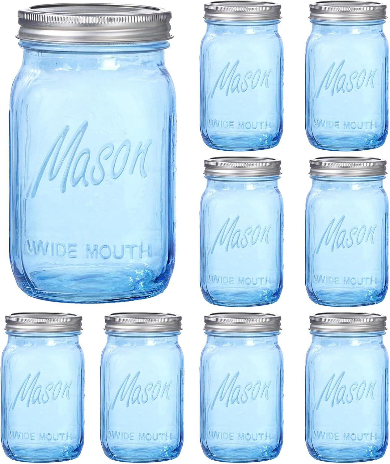 WELLIFE Wide Mouth Mason Jars,9 Pack Blue Mason Jars 32 OZ,Mason Jar for Decor Canning & DIY Crafts,Food Storage,Fermenting,Pickling,Meal Prep