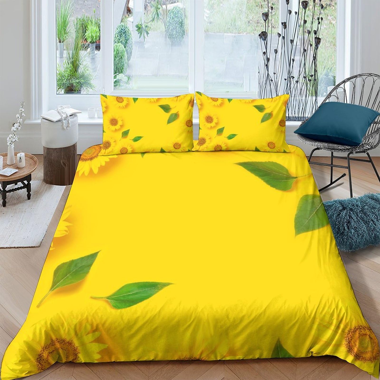 Ctjqhvkz Style-6 3D Printed Sunflower Fitted Sheet Microfiber Yellow Leaf Mattress Cover Bedroom Décor Machine Washable Single（135X200cm）