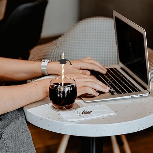 Miniatura 2 de BESTOYARD Pajitas de papel con tapa de graduación 2023, pajitas decorativas a rayas, paquete de 12 (negro)