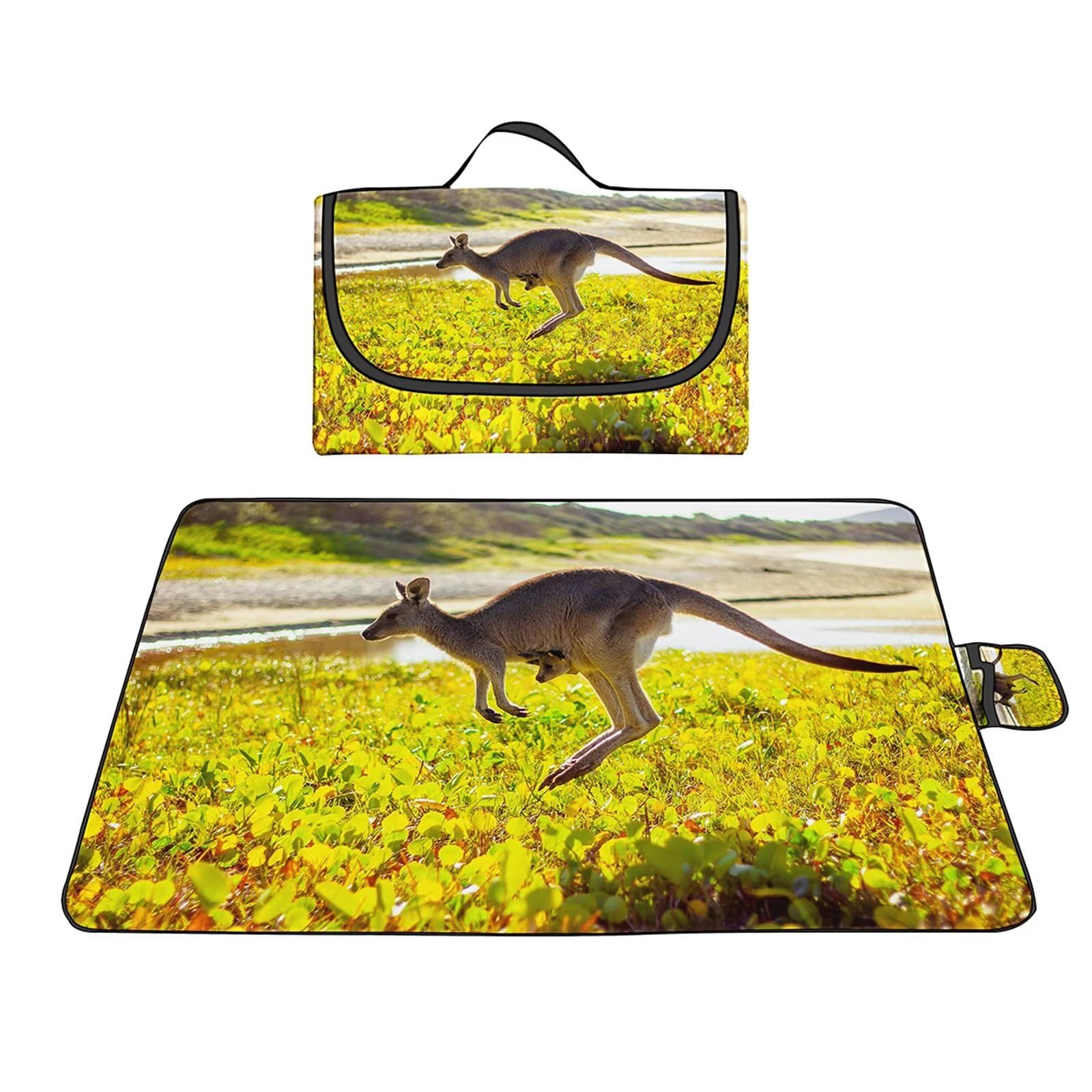 Couverture Pique-nique Imperméable 150x200cm,Couverture Plage Extérieure XXL Tapis de Plage,Plante Kangourou Camping Couverture étanche Pique-nique avec Poignée pour Camping Randonnée Parc Plage