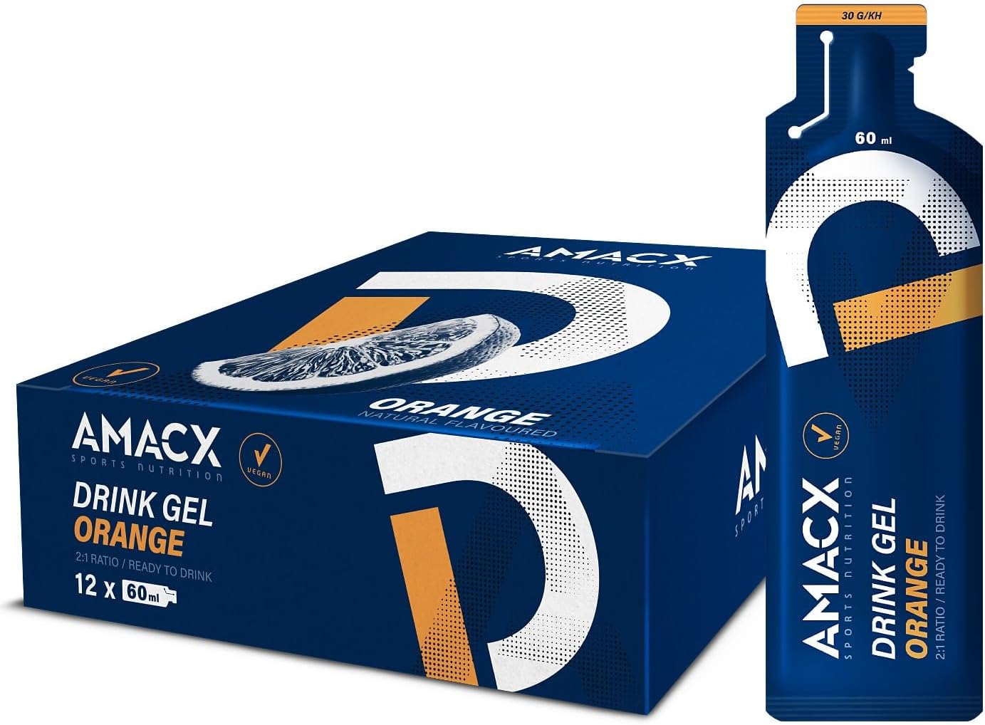 Amacx Energy Gel with Electrolytes for Intensive Training – 12 x 60ml – Vegan Carb Gel, Gluten Free Sports Nutrition – Running Gels for Marathon, Cycling & Endurance Training (Orange)