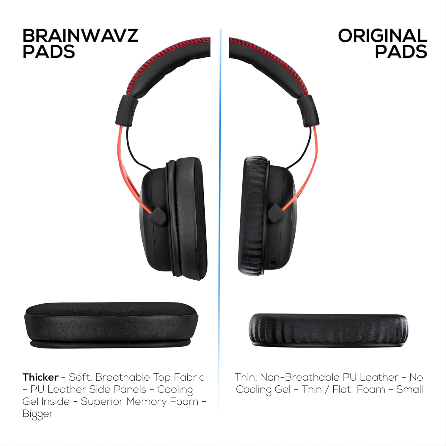 Brainwavz Hybrid Earpads for HyperX Cloud 1, 2 / 2 Wireless, Core, Flight / Flight S, Alpha / Alpha S Headsets & More, Soft Breathable fabric, Cooling Gel, Extra Comfort, Durable & Long Lasting