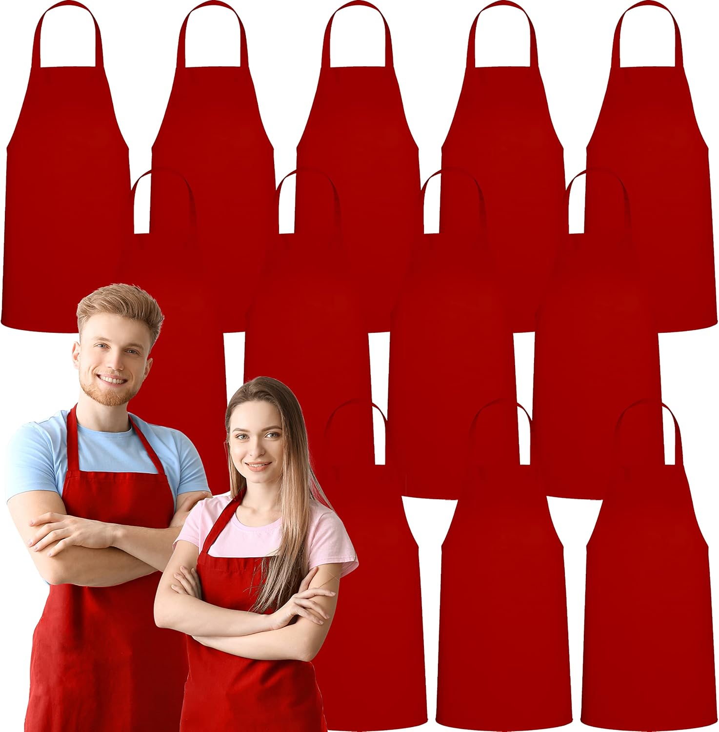GREEN LIFESTYLE 12 Pack Bib Apron Unisex Red Aprons