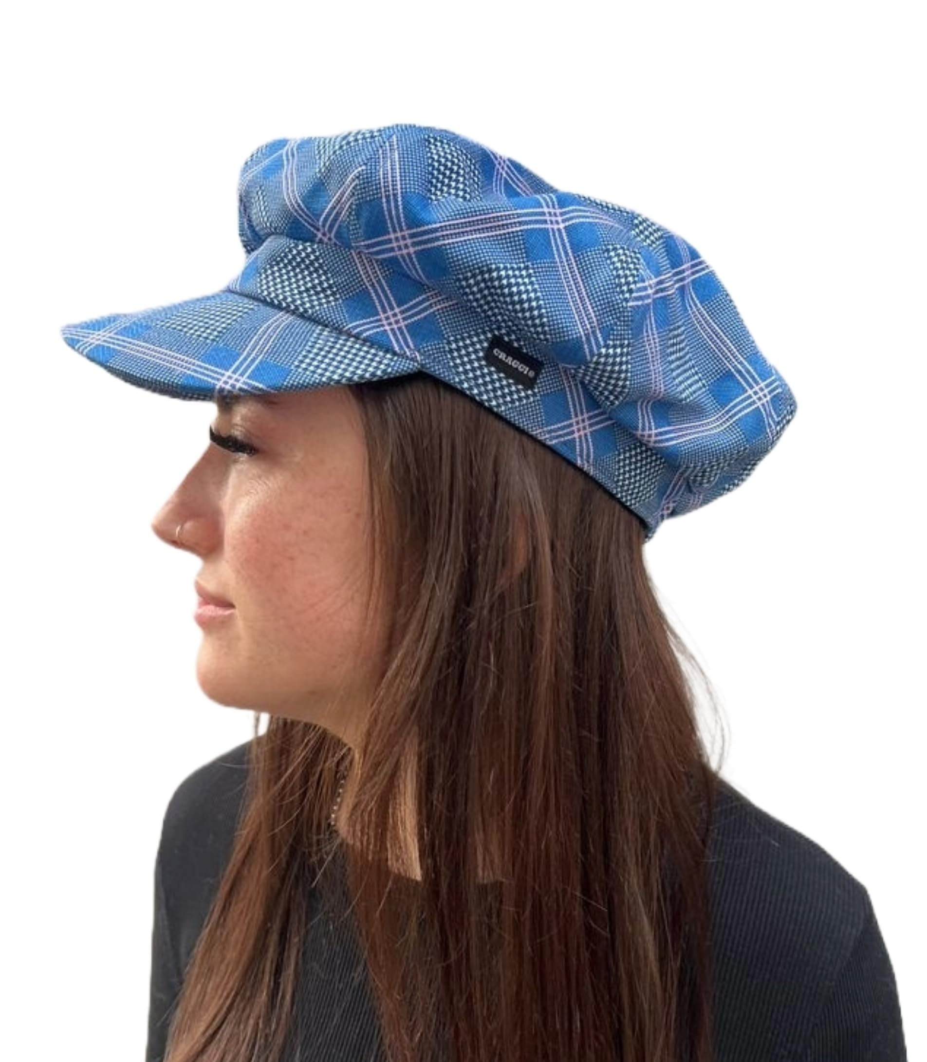 Baker Boy Hat Craggi Checkered Style Cap Ladies Mens Cotton Cap Blue & Pink
