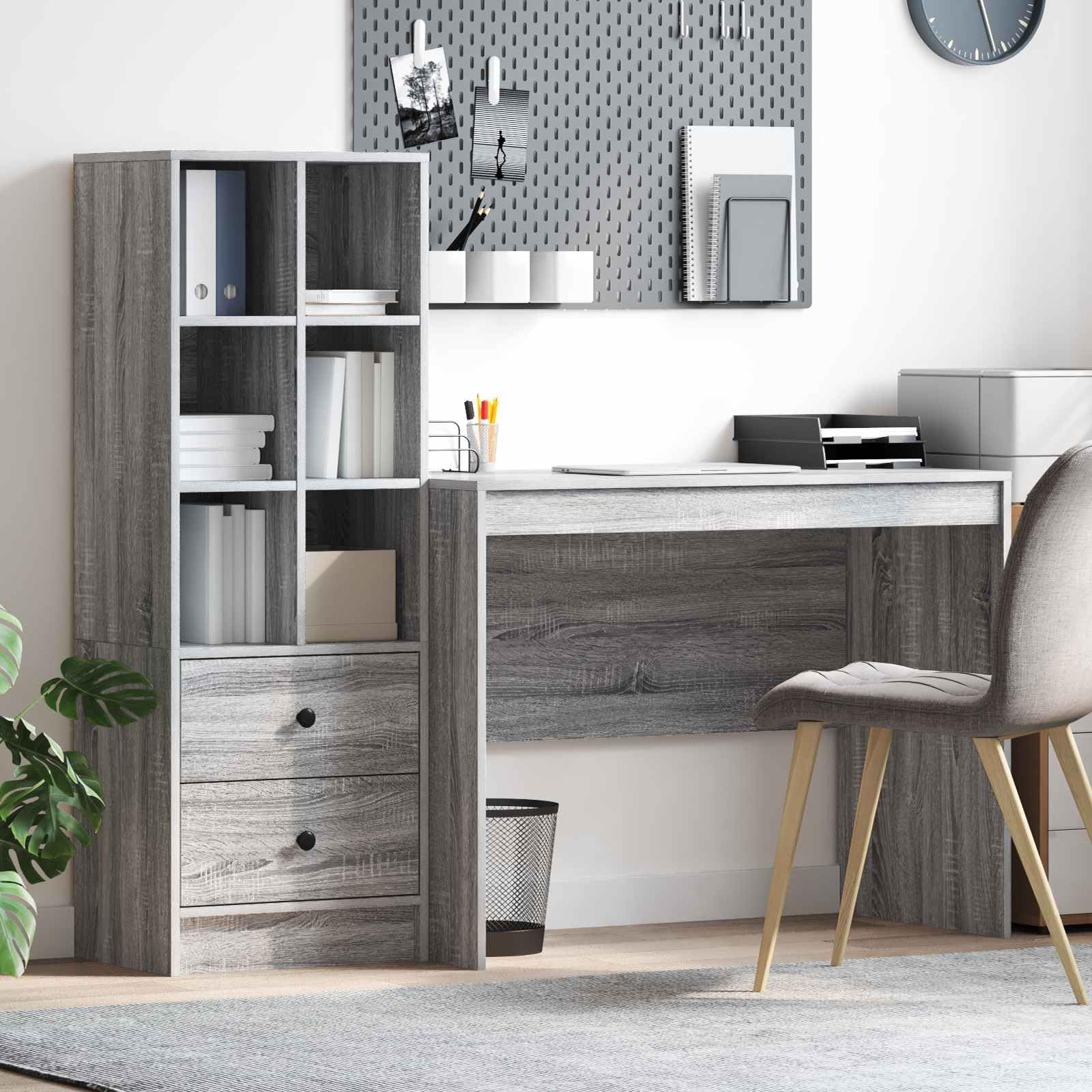 Bureau avec tiroirs gris Sonoma 145,5x50 cm poste de travail et étagère