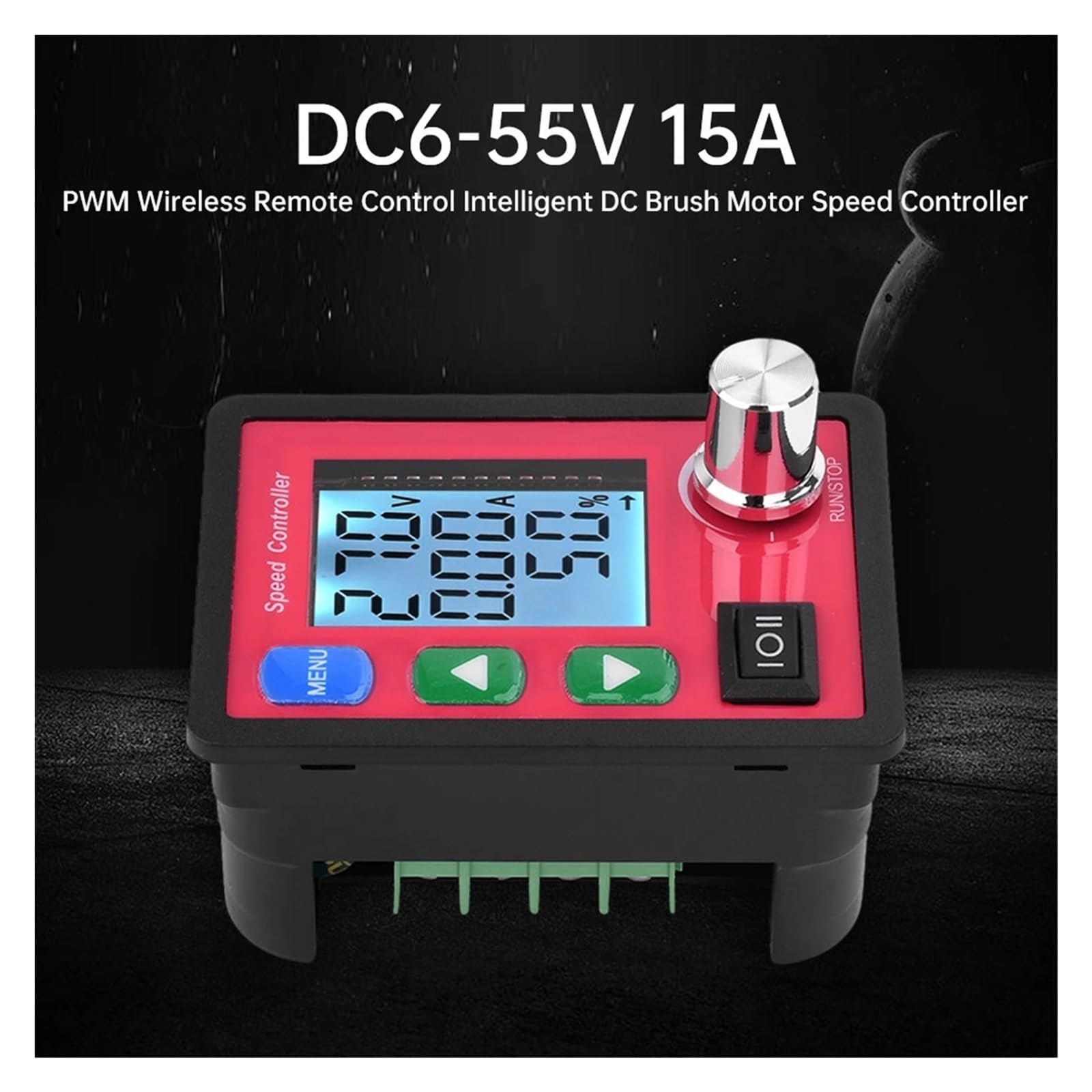 DC6-55V 15A PWM Control remoto inteligente DC Brush Motor controlador de velocidad hacia adelante atrás ajustable