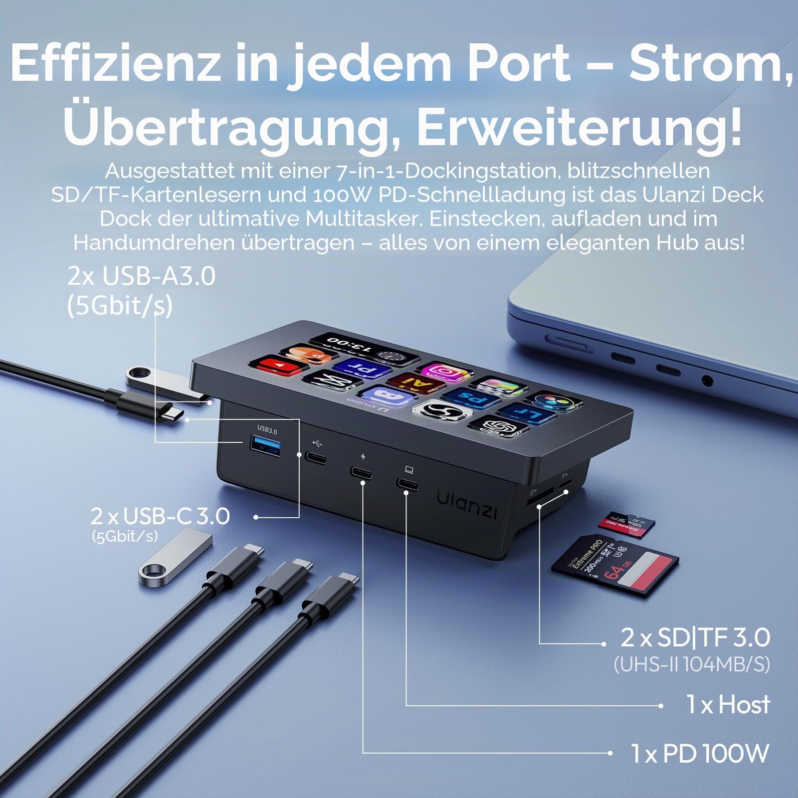 ULANZI D200H 7-in-1 Streamdeck U-Studio Stream Controller, 14 LCD-Tasten und 13 Anpassbaren Makrotasten, Auslösung von Vorgängen auf Plattformen wie OBS, Twitch und YouTube, Kompatibel mit Mac/PC