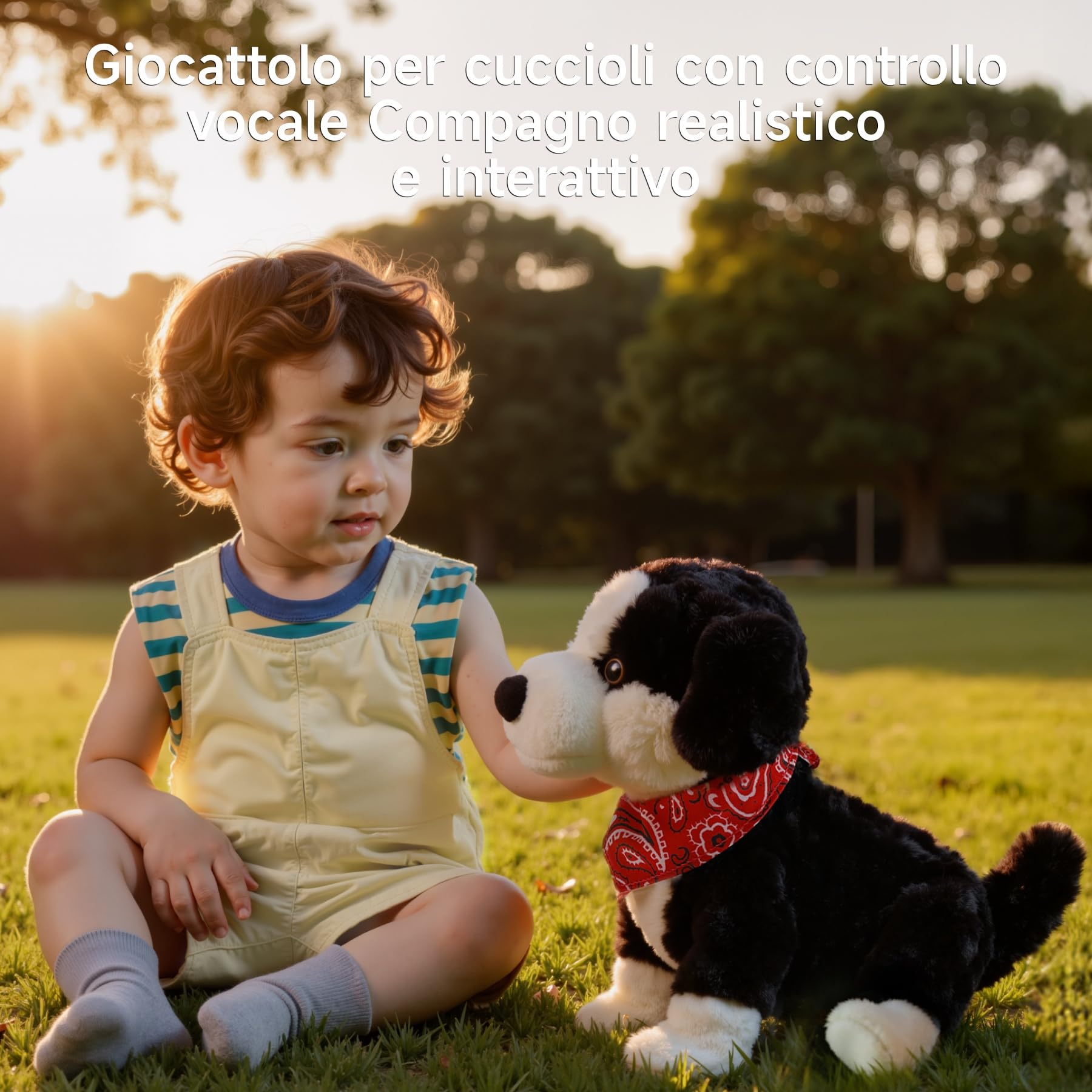 Cagnolino Che Abbaia e Cammina con Controllo Vocale, Parla, Muove la Coda, Peluche Cane Giocattolo Interattivo Elettronico, Cane Robot Realistico, Regalo per Bambini 3+ Anni