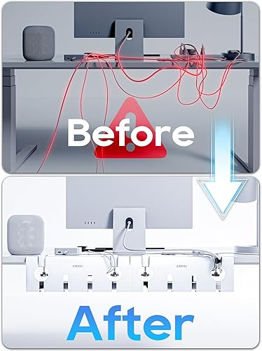 Miniatura 4 de NODOCA Bandeja de organización de cables sin taladrar debajo del escritorio, gestión de cables de 17 pulgadas, abrazadera sin perforaciones, bandeja