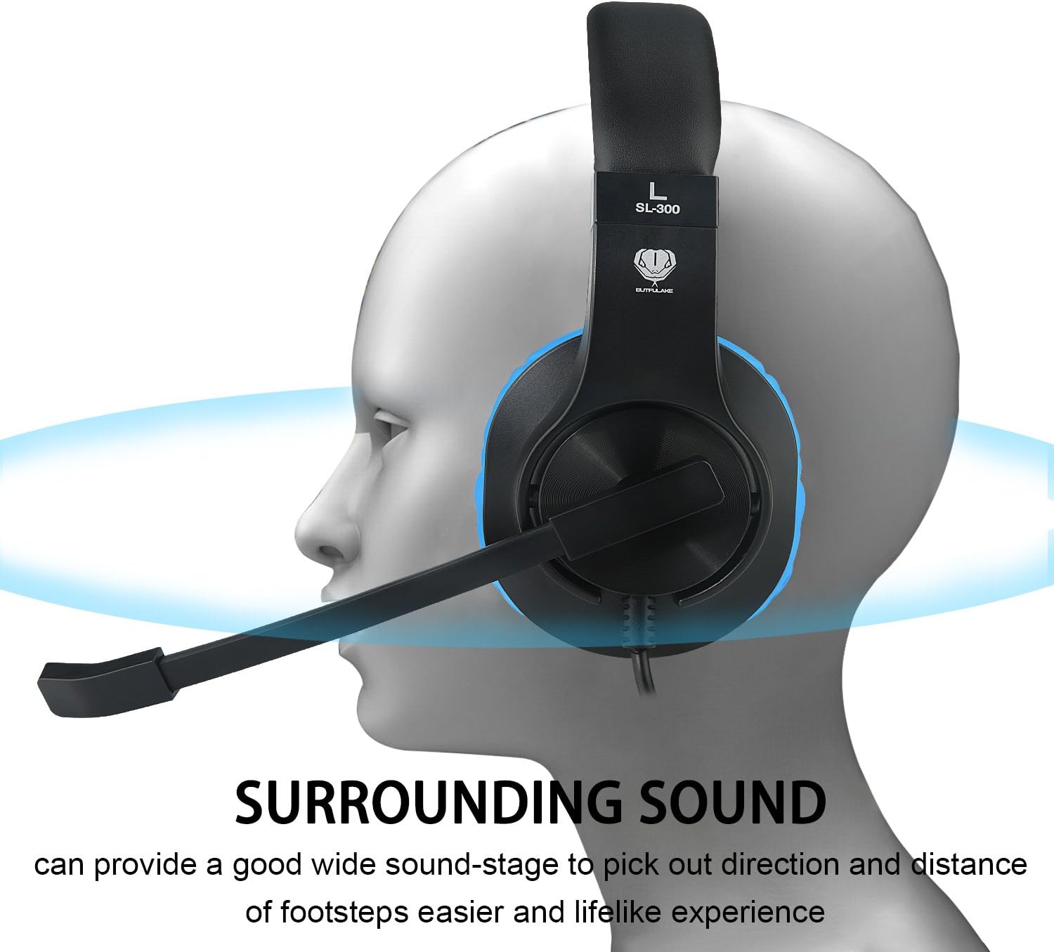 Gaming headset SL-300 with mic for PS4, Xbox one, PC, Computer, EZONE Noise Cancelling Over Ear Headphones with Microphone, Surround Sound, Volume Control, Soft Memory Earmuffs-Blue