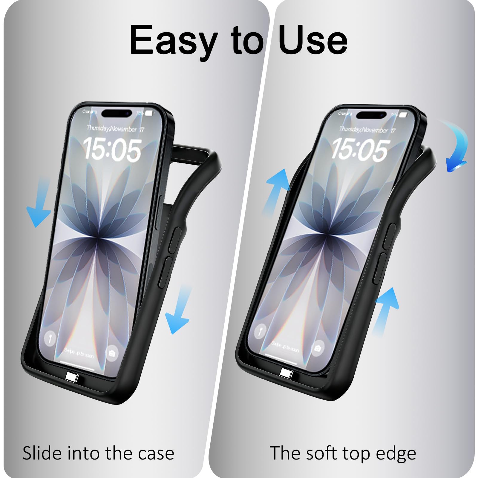 Coque Batterie pour iPhone 17(6.3"), Véritable 8500 mAh Coque de Chargeur étendue Fine Rechargeable avec Support, Protection Portable avec Batterie de Secours pour iPhone 17, Noir
