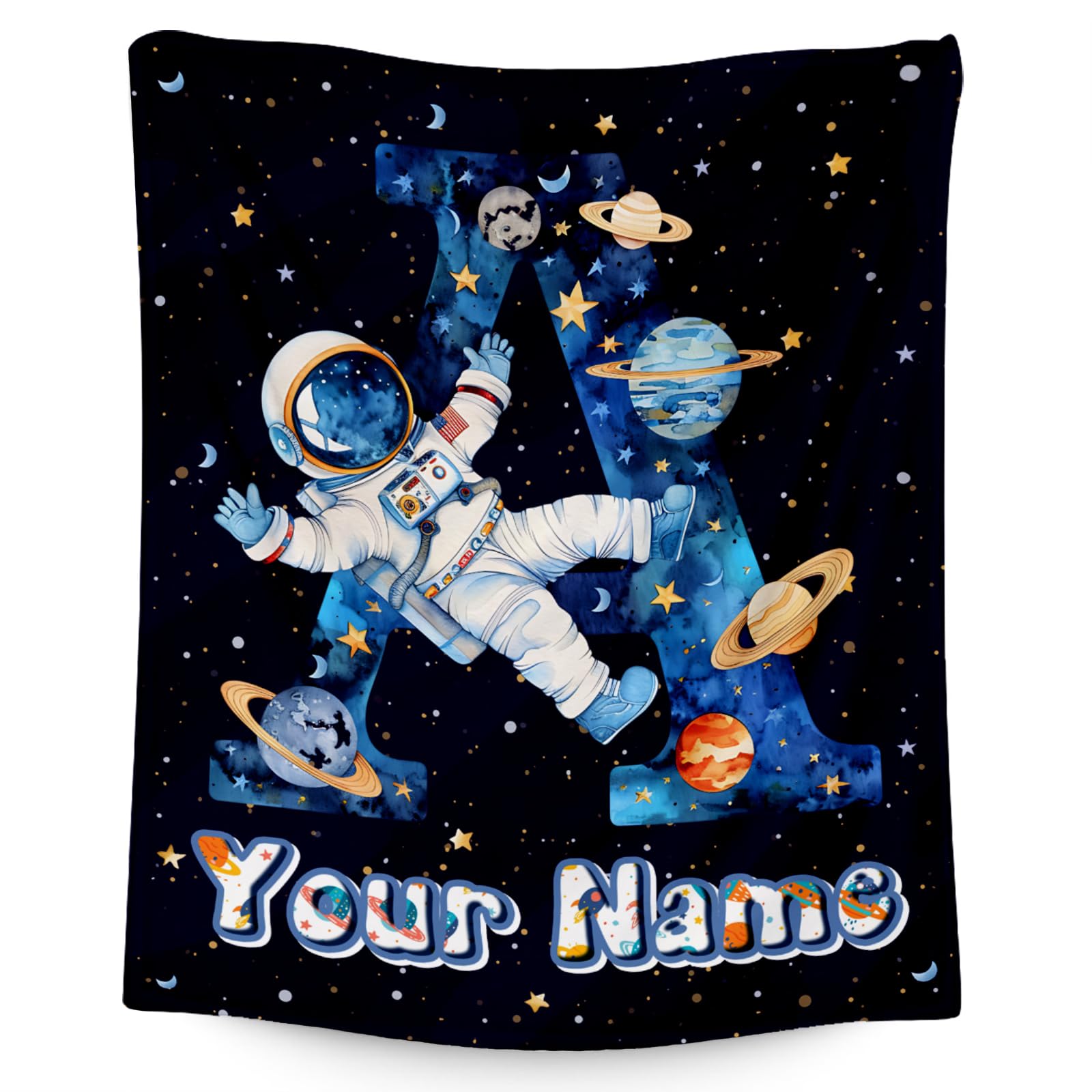 CUSPCOD Personalized Boys Blanket for Planet Lovers - Planet Blankets Gifts for Kids - Custom Initial Throw for Son - 60