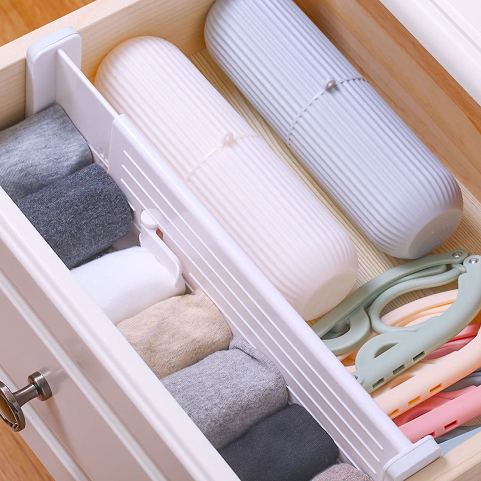 Paquete de 4 separadores de cajones ajustables, organizador de separadores de cajones de plástico expandible, separadores de cajones para ropa, dormitorio,baño,cajón, oficina, almacenamiento de cocina