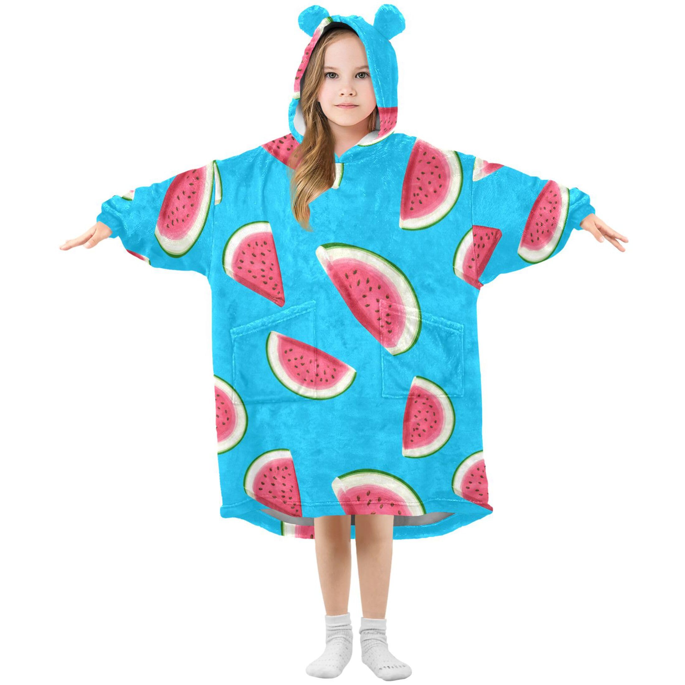 Sevdomey Watermelon Wearable Blankets for Kids Boy Girl, Hoodie Double-Layer Blanket Oversized Sweatshirt