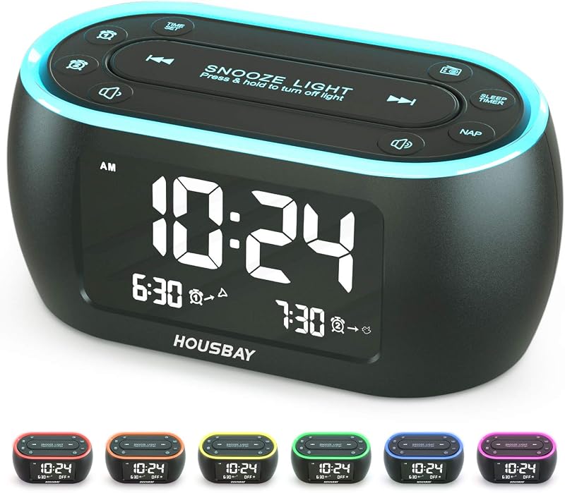 HOUSBAY Digital Alarm Clock Radio for Bedrooms with Night Light | Phone-Free Wake-Up with Dual Alarm, FM Radio for Favorite Stations, Small Radio Clock for Bedside, Battery Backup
