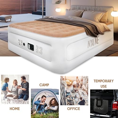 Miniatura 6 de NXONE Colchón de aire de lujo, colchón portátil duradero para el hogar, campamento, invitados, tamaño individual, marrón claro NX-T1