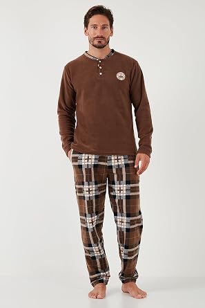 Buratti Ekoseli Regular Fit Düğmeli Bisiklet Yaka Kışlık Polar Pijama Takımı Erkek PİJAMA TAKIMI 60961002