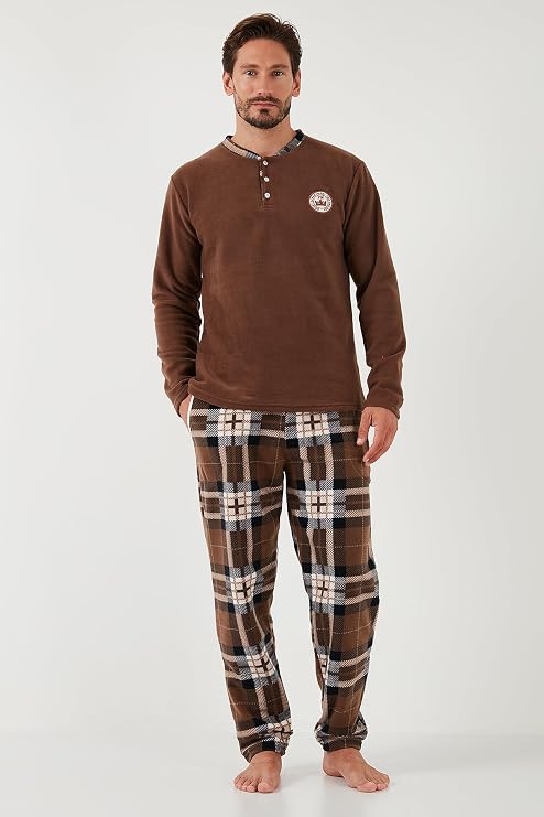 Buratti Ekoseli Regular Fit Düğmeli Bisiklet Yaka Kışlık Polar Pijama Takımı Erkek PİJAMA TAKIMI 60961002