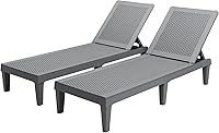 Greesum Outdoor Chaise Lounge Chairs Set of 2 with 5-Position Adjustable Backrest, Waterproof PP Loungers for Pool Patio Beach Grey