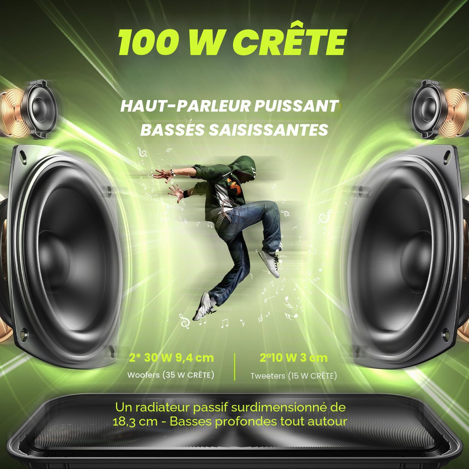 W-KING Enceinte Bluetooth Puissante, (100W Max)60W Haut Parleur Chantier Etanche Portable sans Fil Bluetooth Speaker Outdoor Boombox avec des Deep Bass, Powerbank, Autonomie 40 Hrs, AUX, Carte TF, EQ