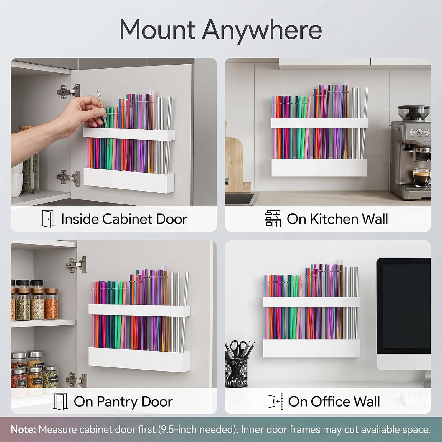 White Acrylic Straw Organizer, Cabinet Mounted Holder for Kitchen Storage