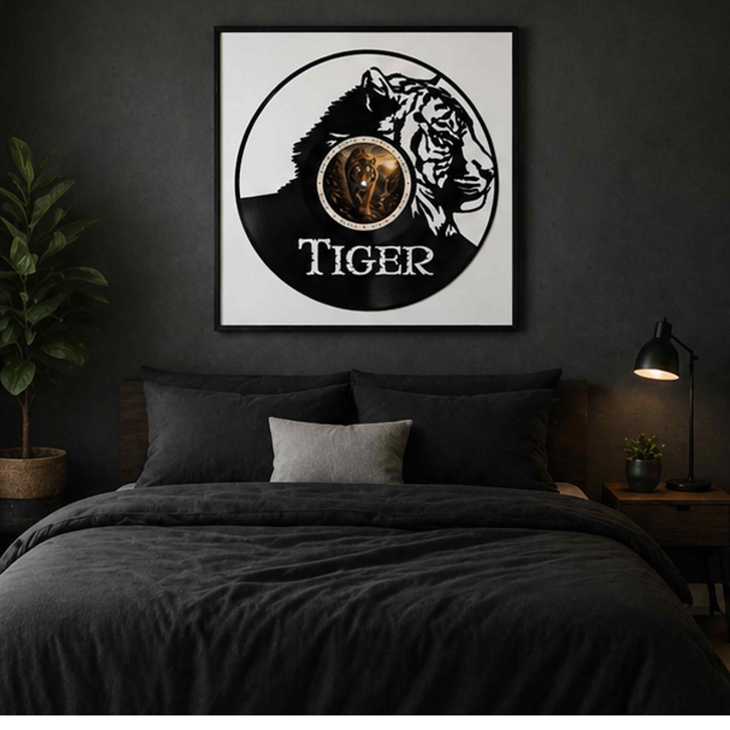 EVEVO Decorazione da parete in vinile, con cornice, 32 x 32 cm, motivo: tigre, animale selvatico, regalo per gli amanti degli animali, avventurieri