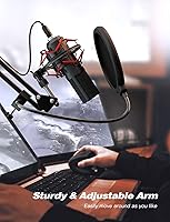 Vista 4 de FIFINE USB Micrófono para juegos con soporte de brazo flexible Filtro antipop, Plug and Play con computadora portátil de escritorio, Kit