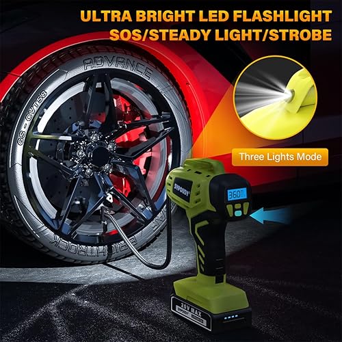 Miniatura 8 de Sypousy Compresor de aire inalámbrico para inflador de neumáticos, bomba de aire portátil, inflador de neumáticos más rápido con batería recargable