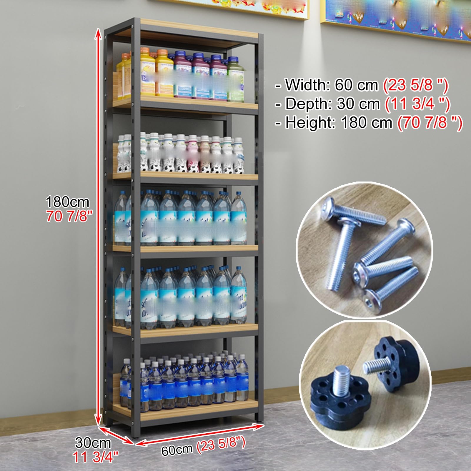 Estanteria Tablero de Madera de Acero para Refrigerios de 5 Niveles, Organizador de Snacks Independiente para Empresas, Soporte de Almacenamiento de Snacks para Supermercado/Cocina/Cine
