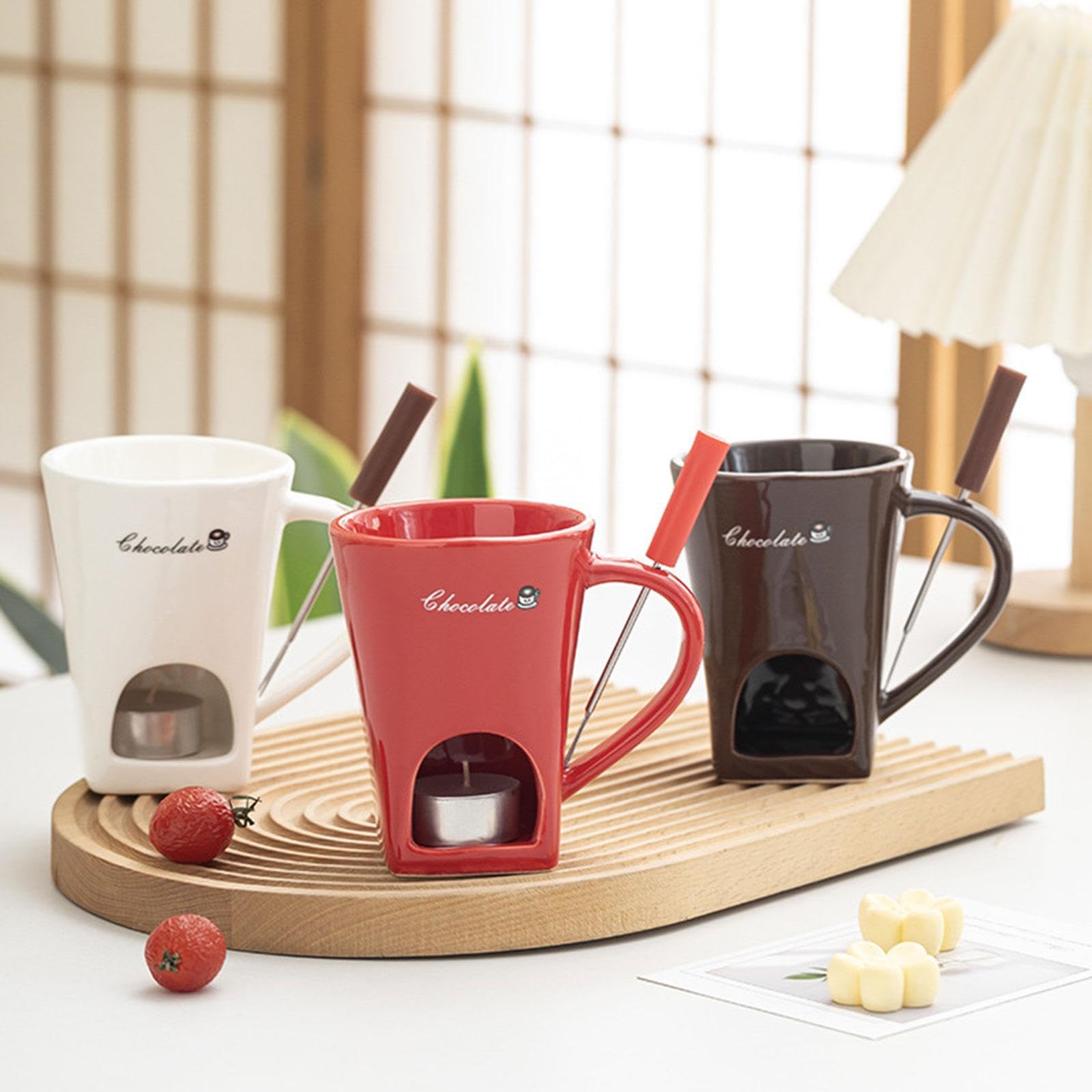 Gralara Taza para Fondue Taza Fondue Práctica Herramienta para el Hogar Calentador de y Queso en Cerámica con Fácil, Color Café, Individual