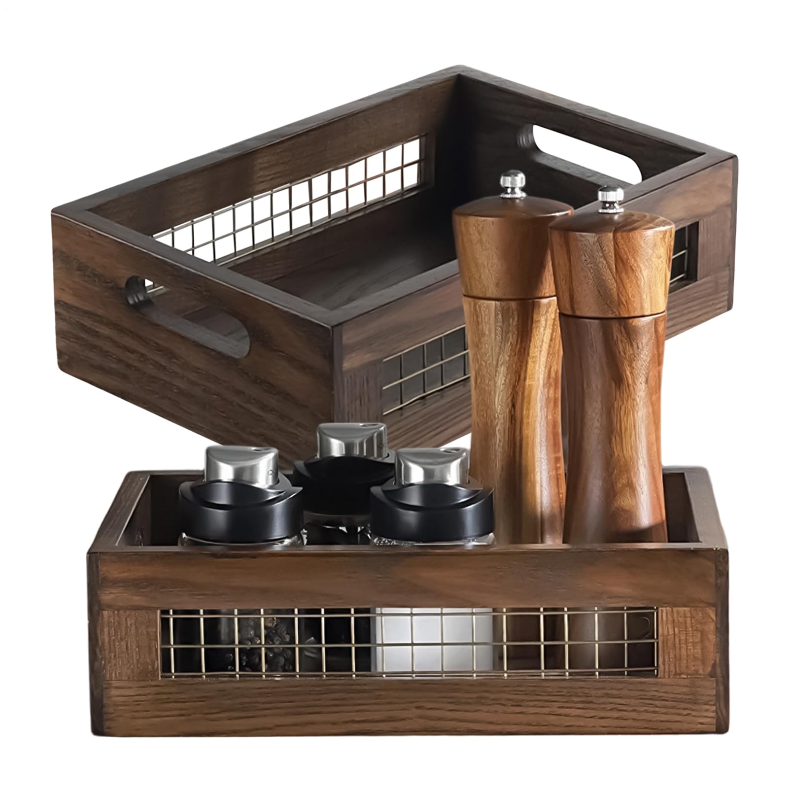 Panier en bois pour le rangement de cuisine et fruits | Lot de 2 conteneurs de comptoir rustiques
