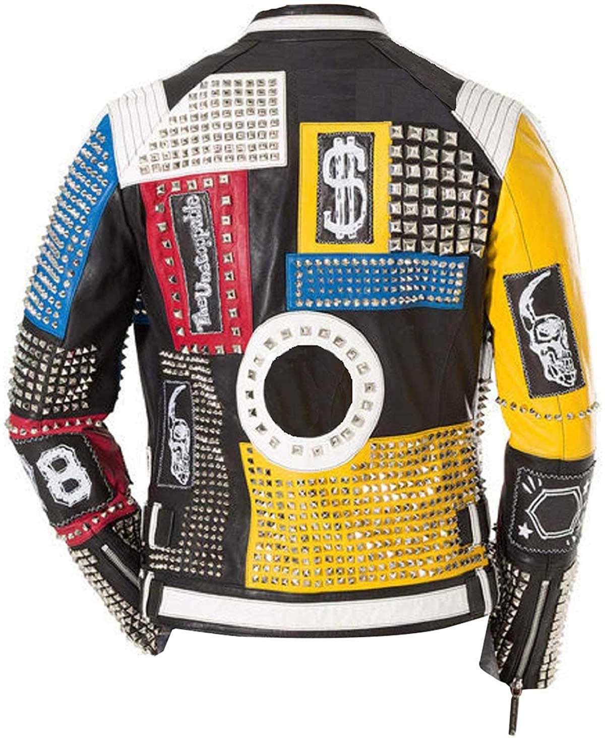 Męskie kolce wyścigowe punk rock świat ćwiekami retro wielokolorowe motocykl motocykl motocykl skórzana kurtka