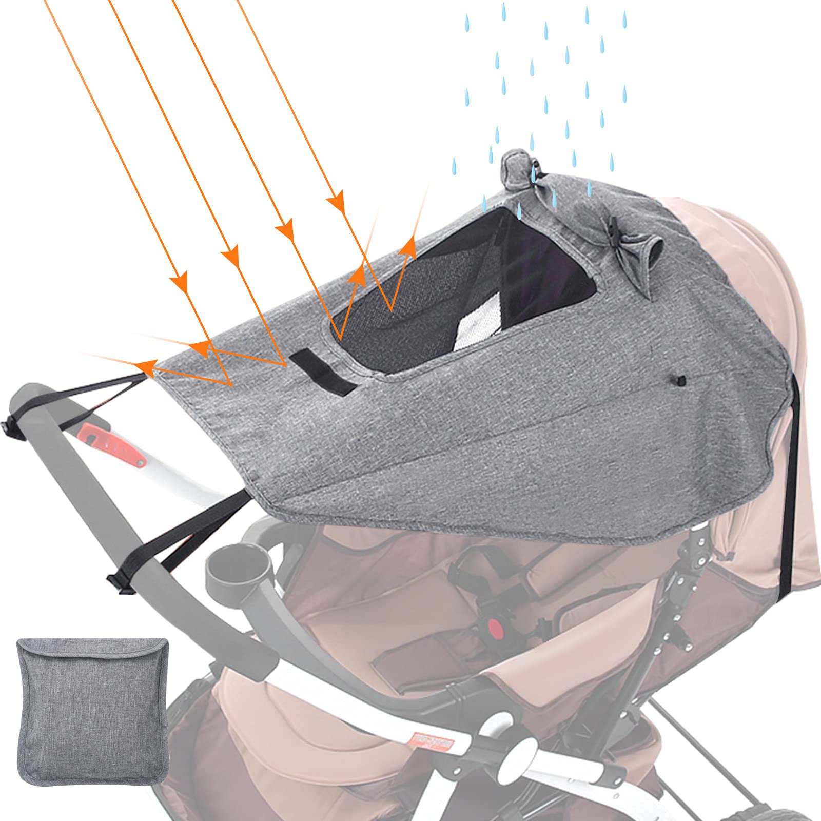 Parasol carro bebe,GeeRic sombrilla carrito bebe universal con protección lateral,Toldo universal Impermeable Funda para Cochecito de Bebé, Protección solar con UV 50+, Ajustable