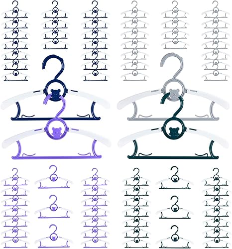 Paquete de 80 perchas de plástico para niños, perchas de plástico para niños, perchas para ahorrar espacio, perchas antideslizantes y extensibles