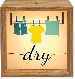 Wooden LED Night Light Box Laundry Room Minimalist Wood Picture Frame - USB Rechargeable Dimmable Touch Table Light for Home Decor or Desktop Display Cartoon Clothes,6.5in