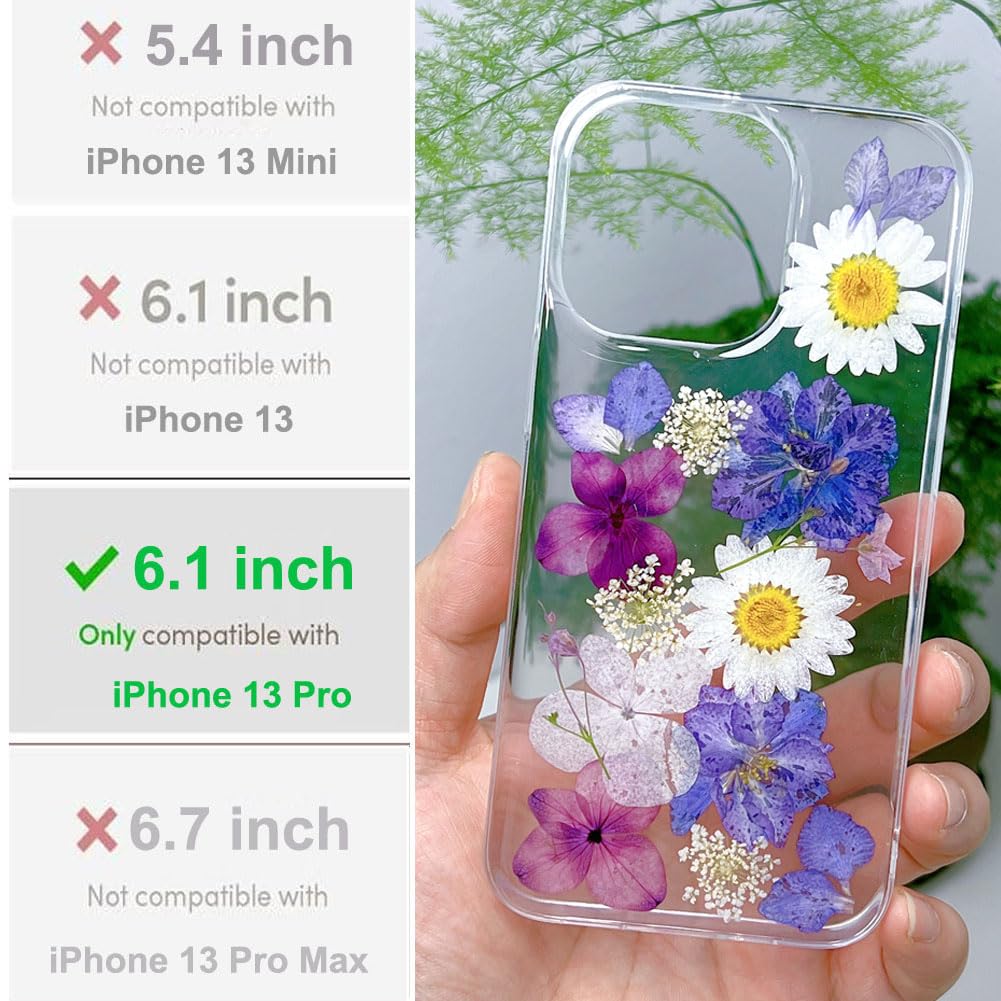 Abbery Custodia trasparente per iPhone 13 Pro, motivo floreale, sottile