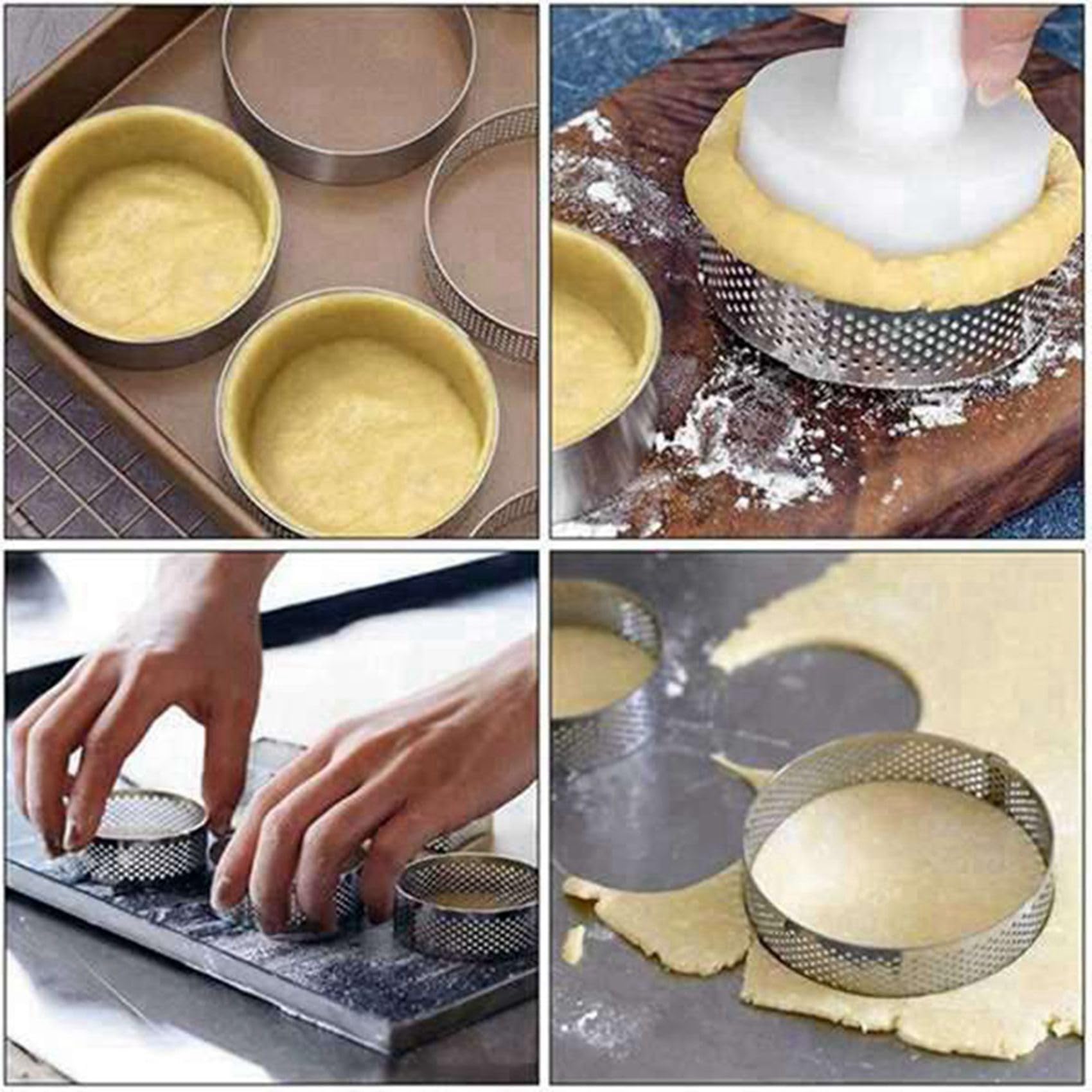 60 Sztuk OkrąGłE PierśCienie Tarta z Otworami Ciasto Owocowe Quiches Ciasto Kuchnia Forma do Pieczenia Perforowane Ciasto PierśCień 8Cm