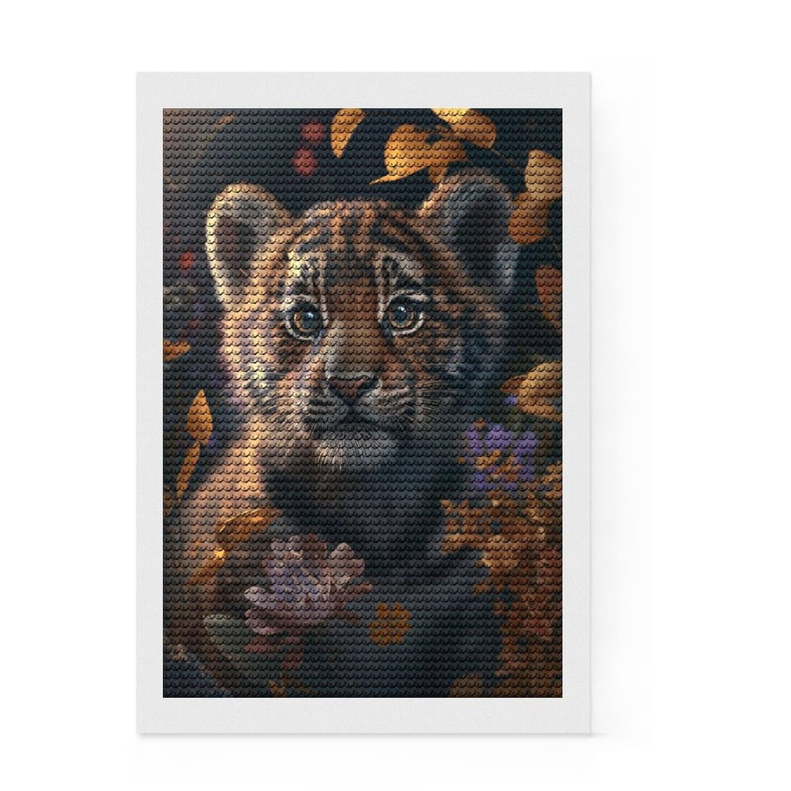 Junmoney Cute Little Tiger Cub DIY Diamond Art Canvas Kit 8"x12", Round Gems, Creative Hobby, Fun Craft Activity, Vintage Style Decor