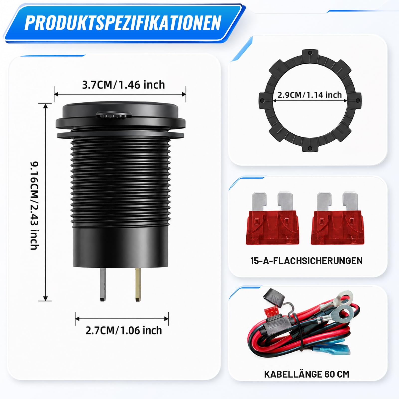 12V USB C Steckdose 100W PD & 18W QC,Wohnmobil Auto USB Dose Buchse 12 Volt