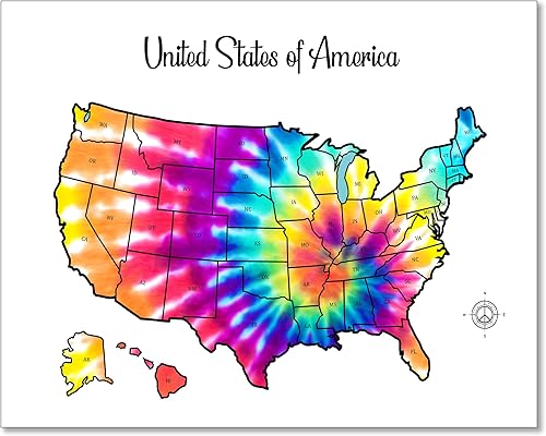 Scratch Off USA Map  Póster de viaje para raspar de Estados Unidos de América  Tie Dye Scratch Off Mapa de Estados Unidos  Mapas gruesos de Estados
