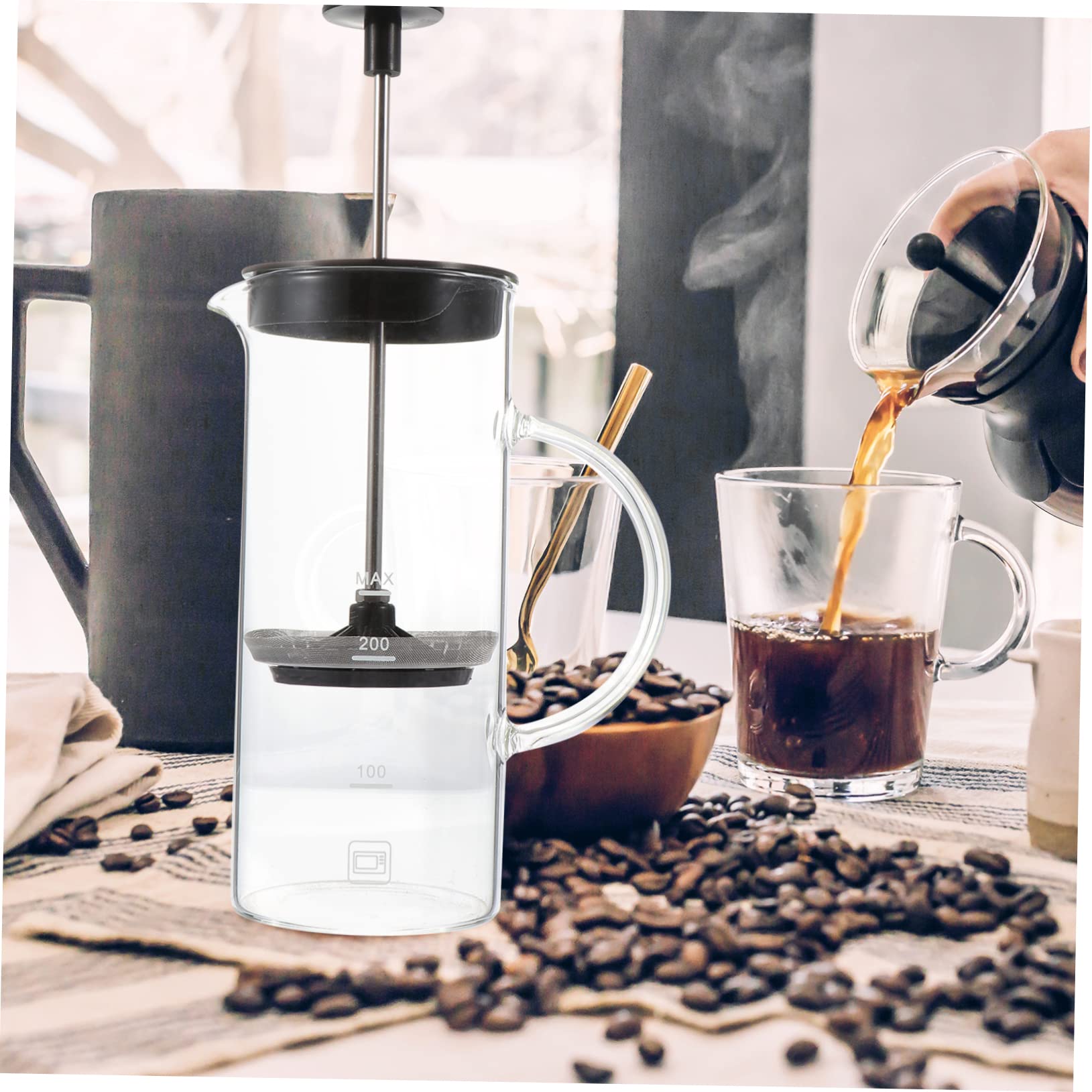 HOLIDYOYO 1pc Manual Lid Glass Coffee Maker for Hot Cold Frothing Simple Structure Stylish Design for Home Use