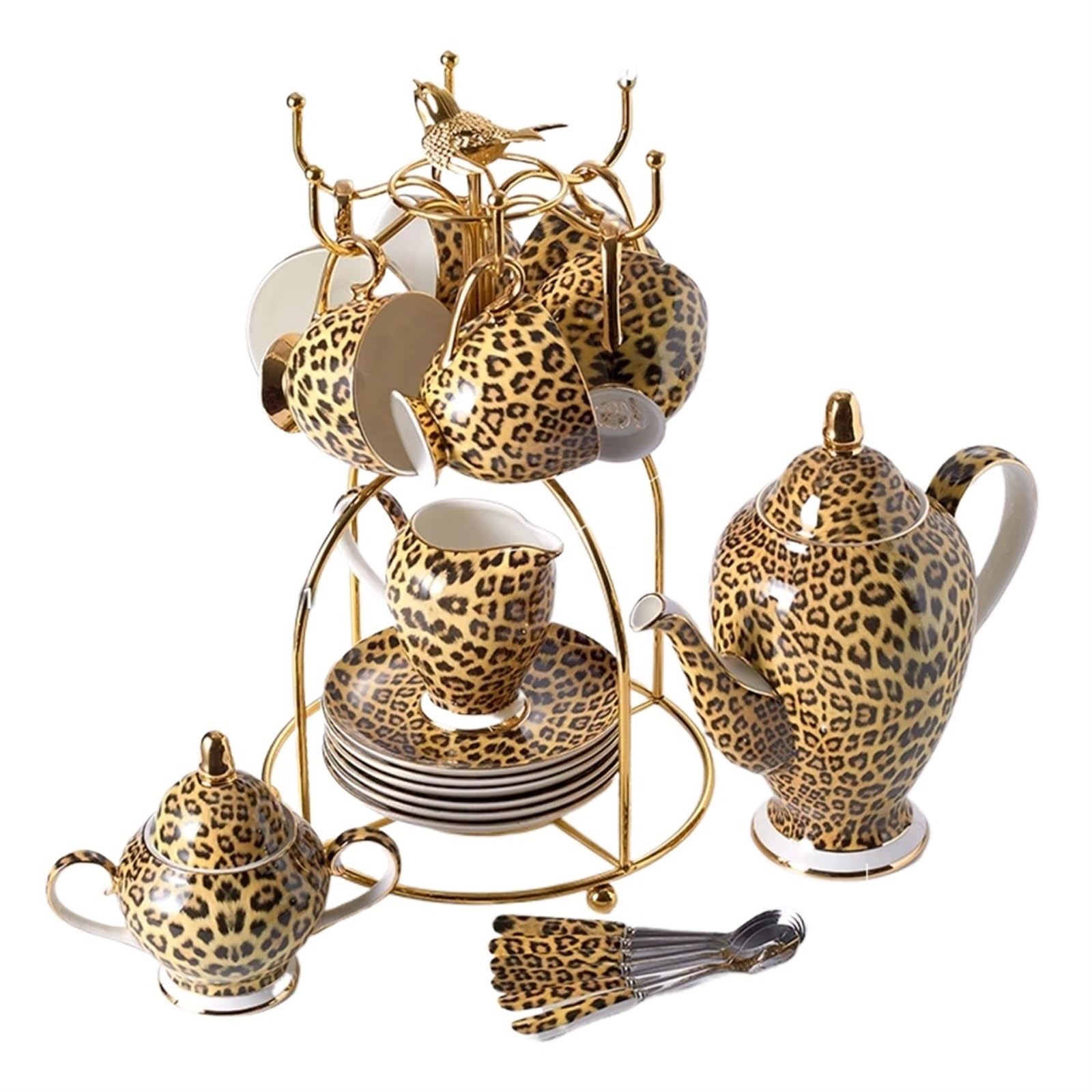 Leopard Print Kaffee Set Luxus Porzellan Tee Set Topf Tasse Keramik Becher Zucker Schüssel Creamer Teekanne Drink Coffeeware