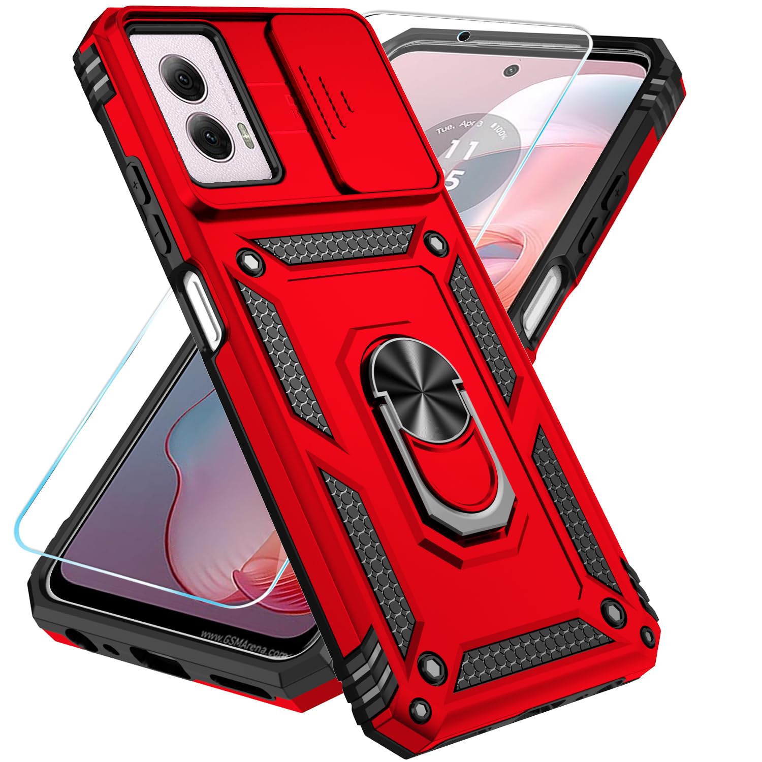 Weycolor For Moto G Power 5G 2024 Case With Camera Lens Cover HD Screen Protector, 10 FT Military Grade Drop Protection, Magnetic Ring Holder Kickstand Protective Phone Case, Ice Green