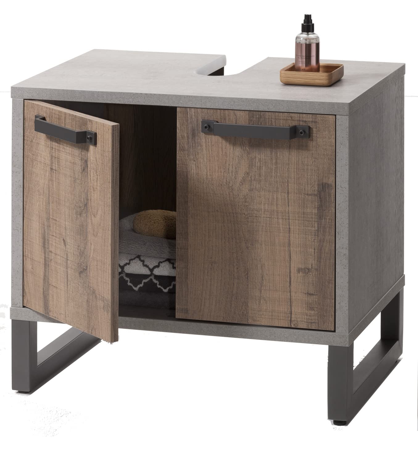 Composad | Sottolavabo della Linea LAFABRICA con 2 Ante, Mobile Sottolavabo, Mobile bagno, Sottolavello, (LxAxP) 69,90x62,80x45 cm, Colore Rovere e Cemento, Made in Italy