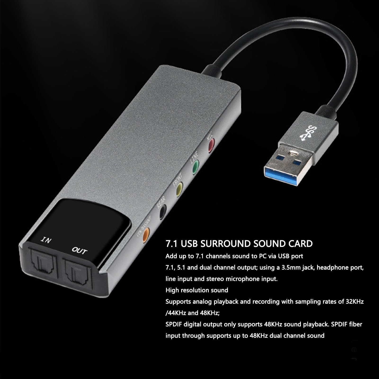 CCYLEZ 7.1 USB Surround Soundkarte für PC, Externe USB Soundkarte mit SPDIF Digital 7.1 Kanal, Soundadapter für Laptop Desktop Gaming Musik