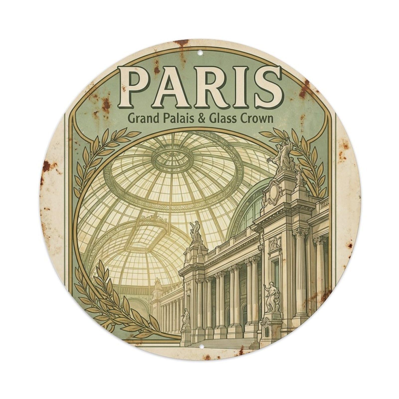 Olhnbad Style Craft Culture Grand Palais Glass Crown Paris Travel Metal Tin Sign
